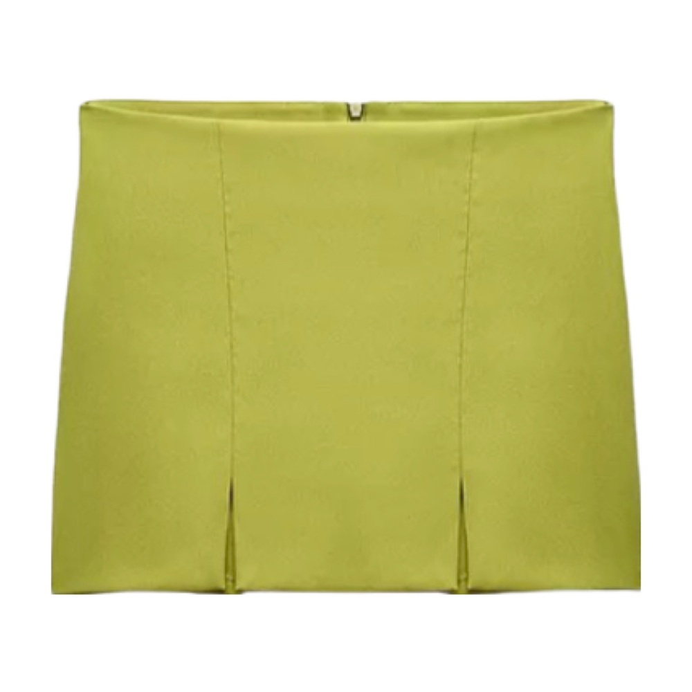Zara Women's Lime Green Micro Mini Skirt With Front Slits Size Small / Medium